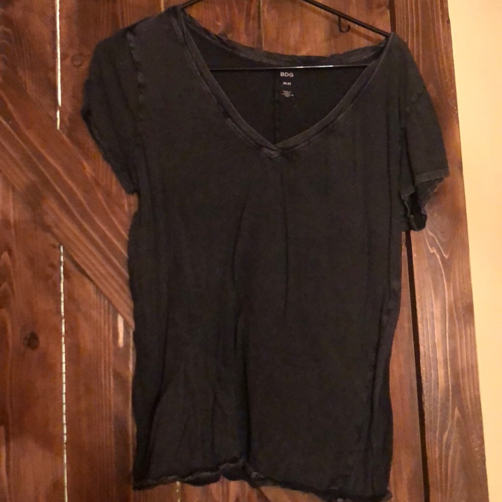 Distressed acid wash style black v-neck